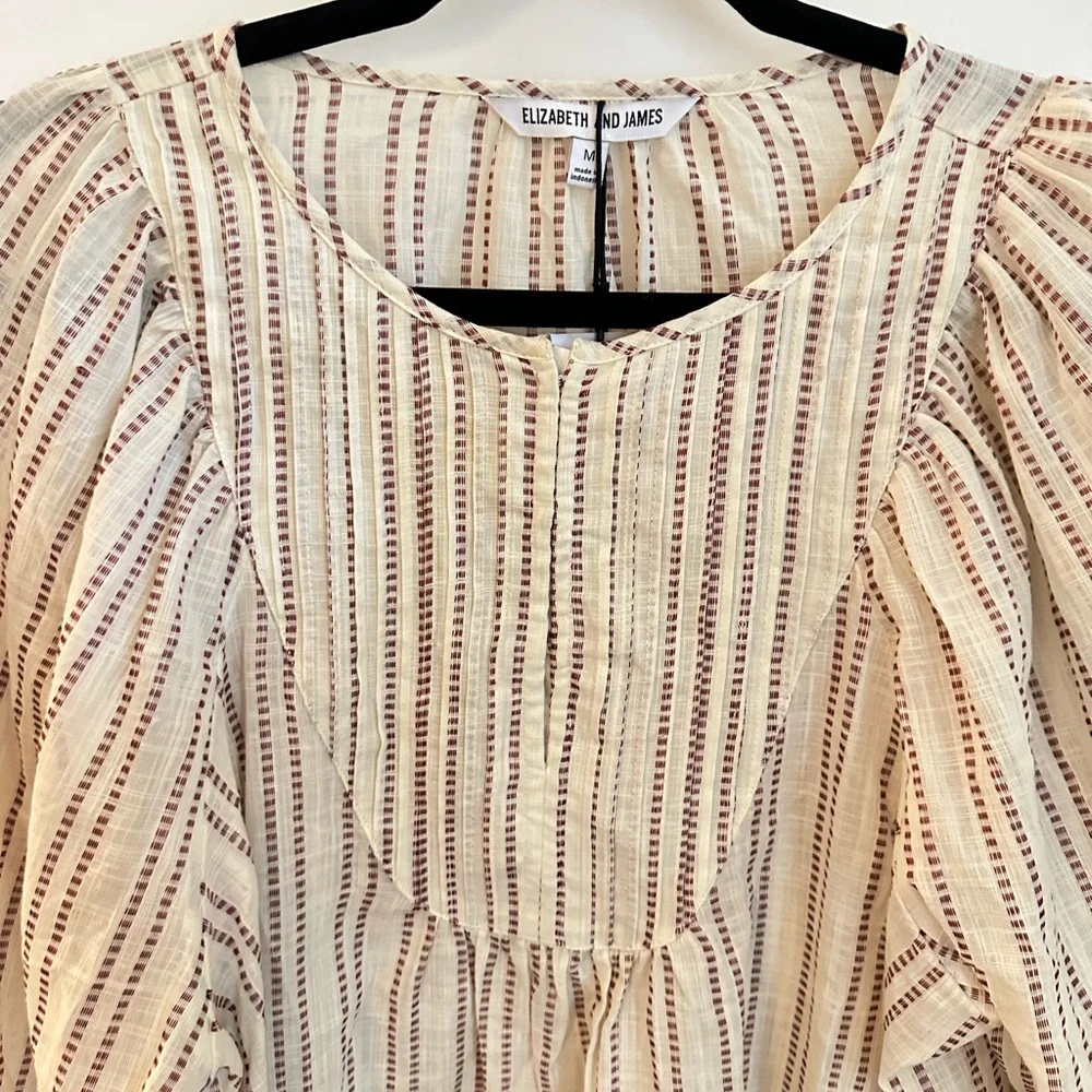 NWT ELIZABETH AND JAMES Pintuck puff sleeve 100% cotton cottagecore gypsy blouse - Picture 4 of 14